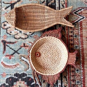 Set of boho wicker vintage fish baskets